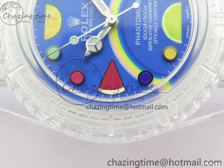 0128 Submariner Phantomlab Transparent KZF Best Edition Blue Fruit Dial on White Rubber Strap VR Classic 2563